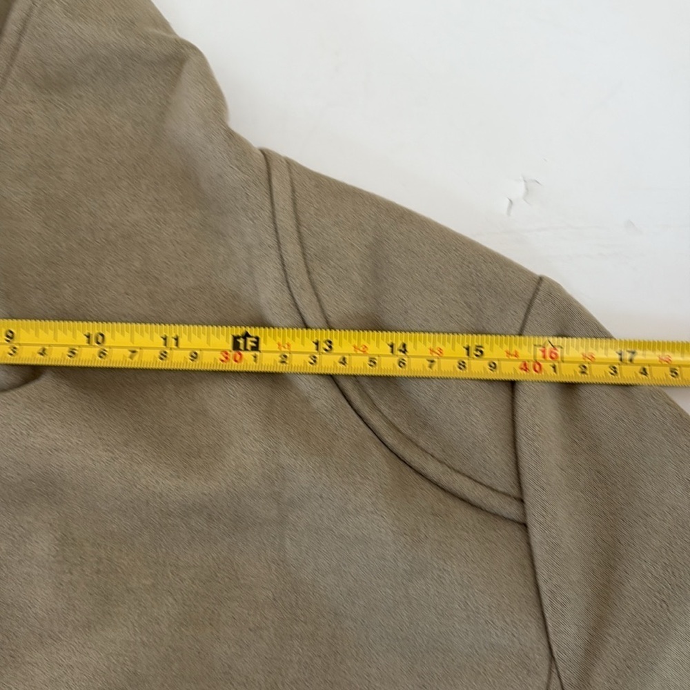 hem & thread tan long line open front light faux suede jacket with side pockets - Picture 14 of 16